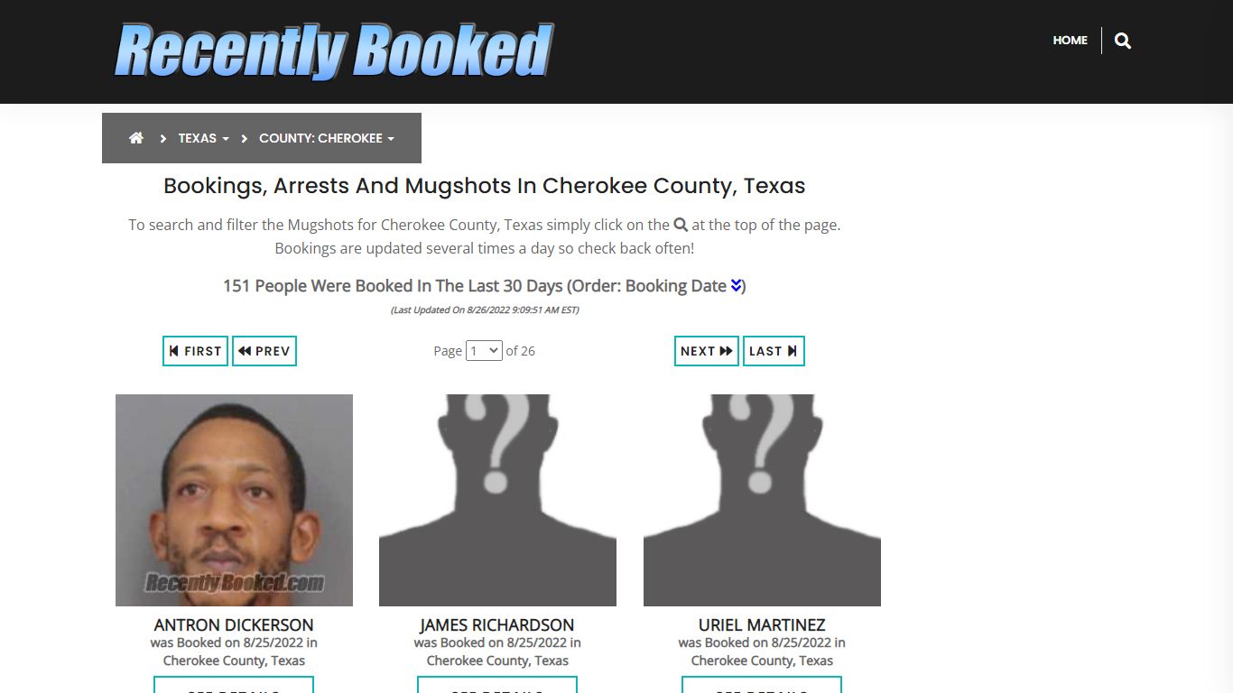 Recent bookings, Arrests, Mugshots in Cherokee County, Texas